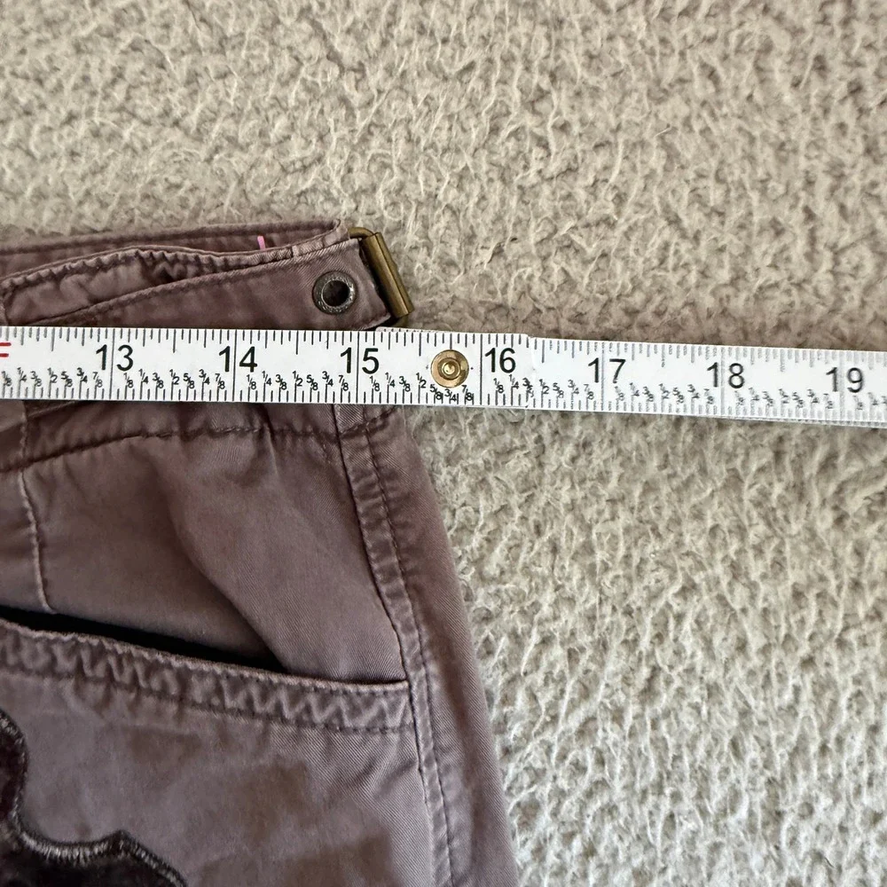 Express Vintage Y2K Cargo Pants sz 6 Velvet Patch Beaded Mauve Taupe Utility